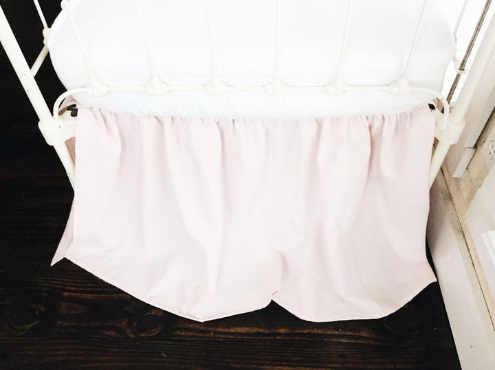 Baby Pink Farmhouse Crib Skirt handmade heirloom nursery - High Cotton Textile