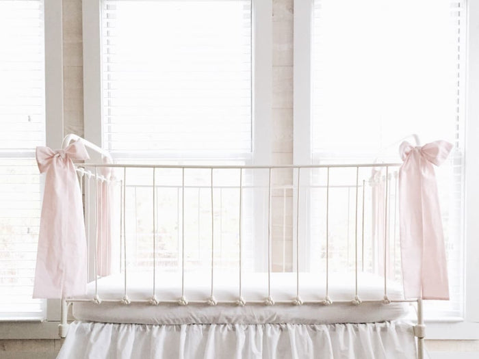 Large baby pink washed cotton crib bow sash