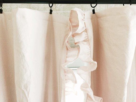 Baby Pink Ruffled Blackout Curtains 1.5 width handmade heirloom nursery - High Cotton Textile