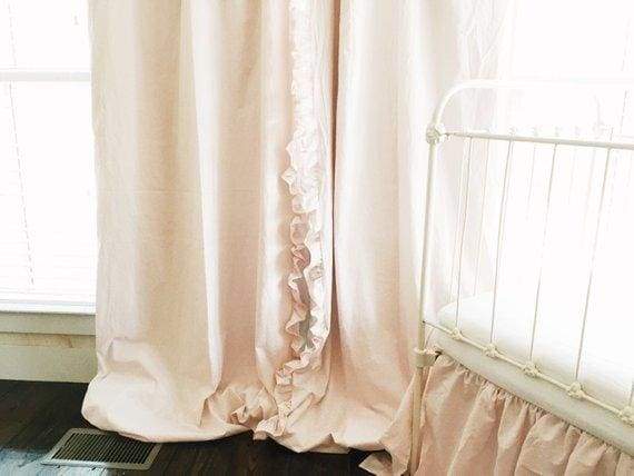 Baby Pink Ruffled Blackout Curtains 1.5 width handmade heirloom nursery - High Cotton Textile