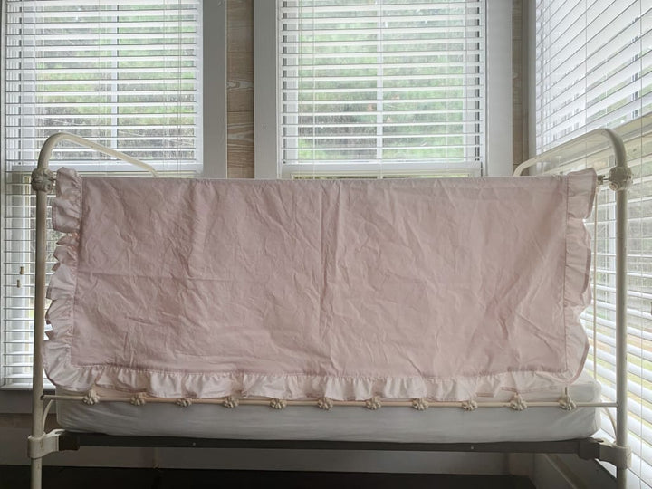 Baby Pink Ruffled Crib Blanket handmade heirloom nursery - High Cotton Textile