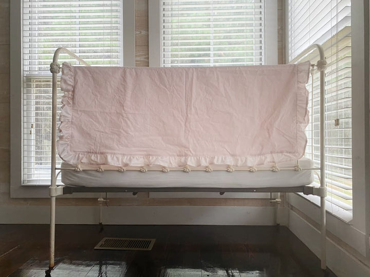 Baby Pink Ruffled Crib Blanket handmade heirloom nursery - High Cotton Textile