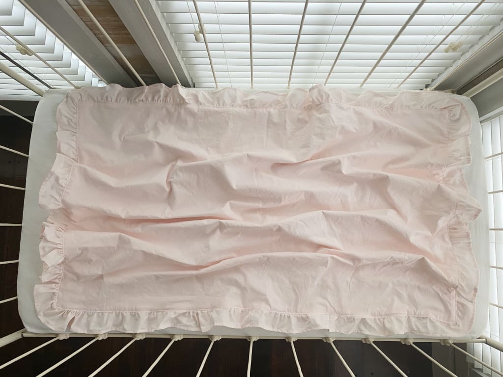 Baby Pink Ruffled Crib Blanket handmade heirloom nursery - High Cotton Textile