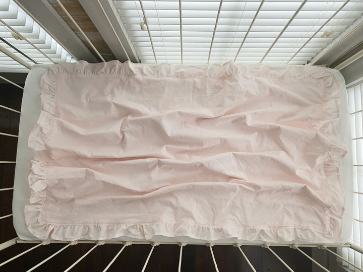 Baby Pink Ruffled Crib Blanket handmade heirloom nursery - High Cotton Textile