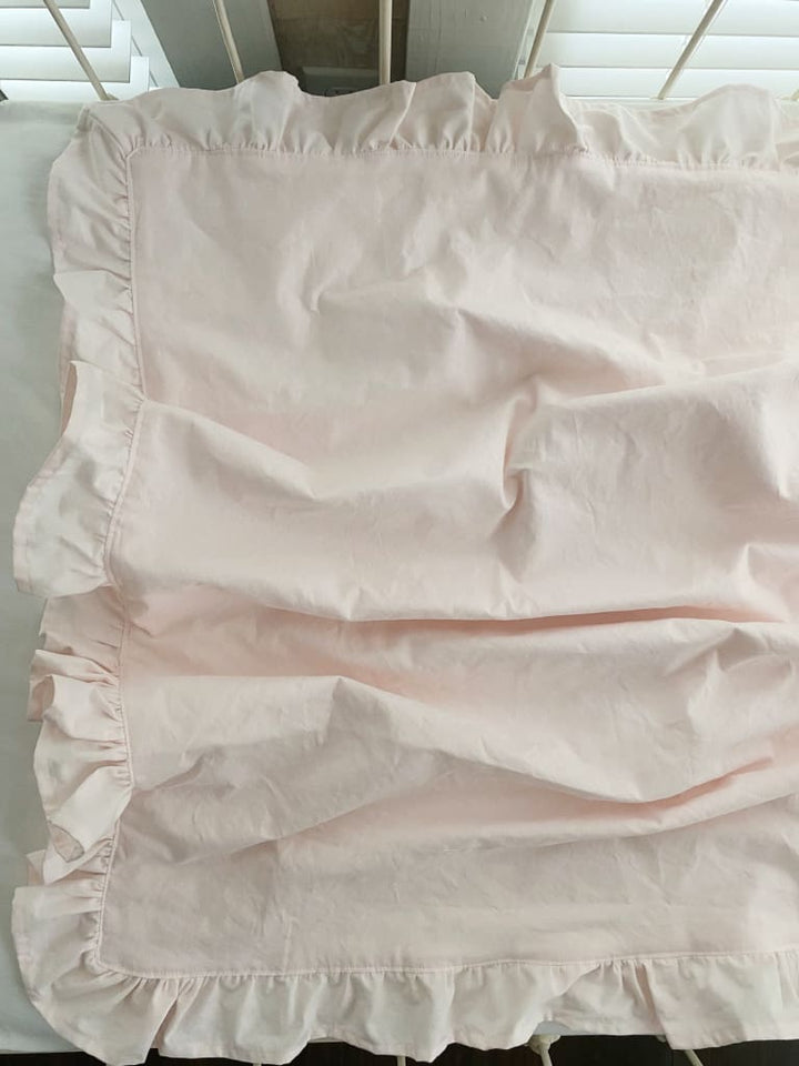 Baby Pink Ruffled Crib Blanket handmade heirloom nursery - High Cotton Textile