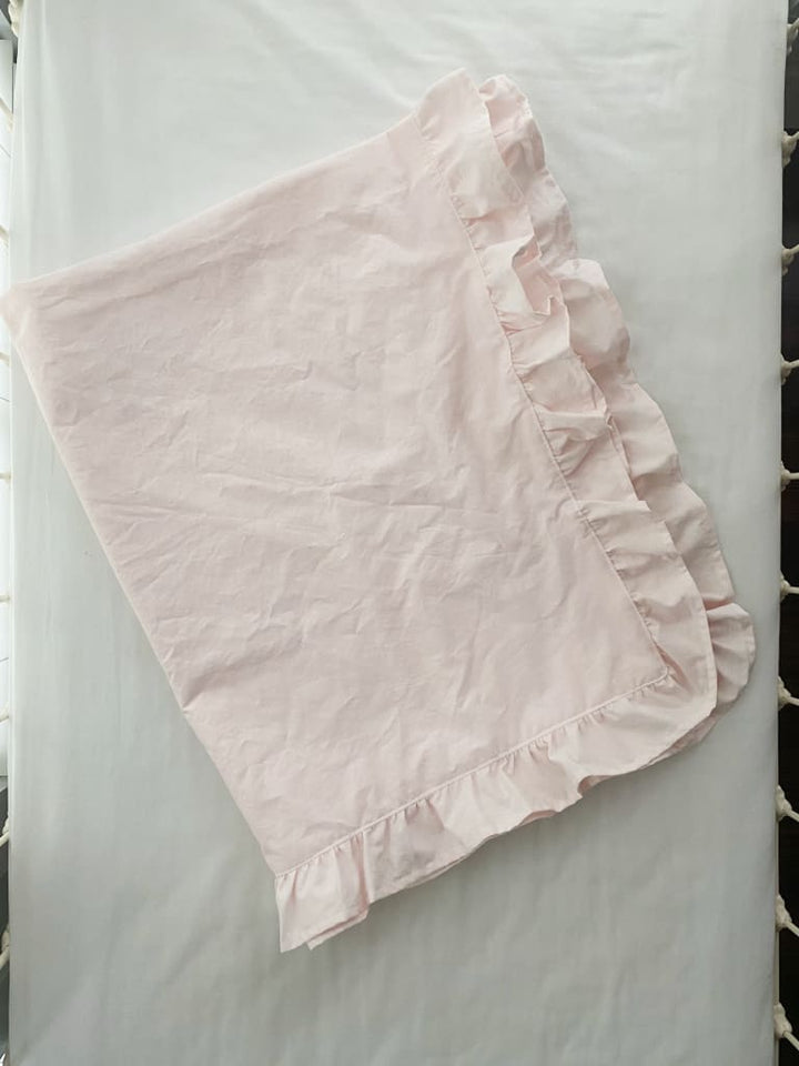 Baby Pink Ruffled Crib Blanket handmade heirloom nursery - High Cotton Textile