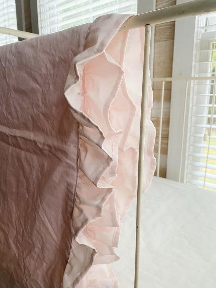 Baby Pink Ruffled Crib Blanket handmade heirloom nursery - High Cotton Textile