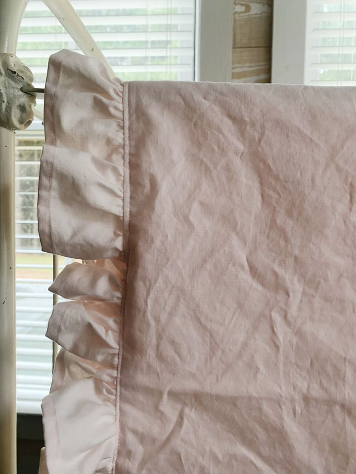 Baby Pink Ruffled Crib Blanket handmade heirloom nursery - High Cotton Textile
