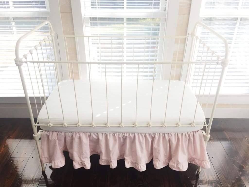 Baby Pink Ruffled Crib Skirt 14" Length handmade heirloom nursery - High Cotton Textile