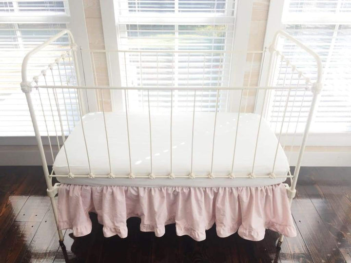 Baby Pink Ruffled Crib Skirt 14" Length handmade heirloom nursery - High Cotton Textile