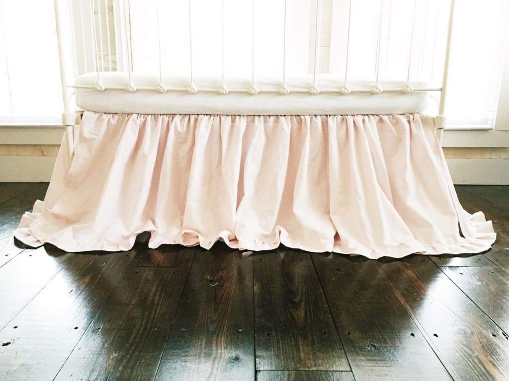 Baby Pink Ruffled Crib Skirt for Girls handmade heirloom nursery - High Cotton Textile