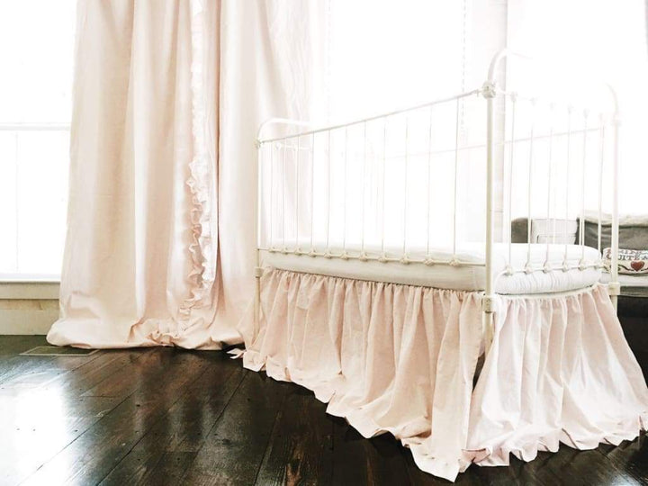 Baby Pink Ruffled Crib Skirt for Girls handmade heirloom nursery - High Cotton Textile