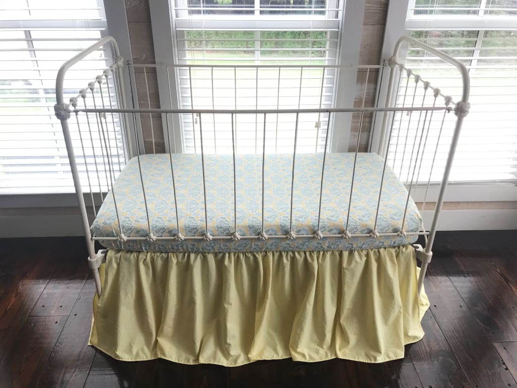 Baby Yellow Farmhouse Crib Skirt handmade heirloom nursery - High Cotton Textile
