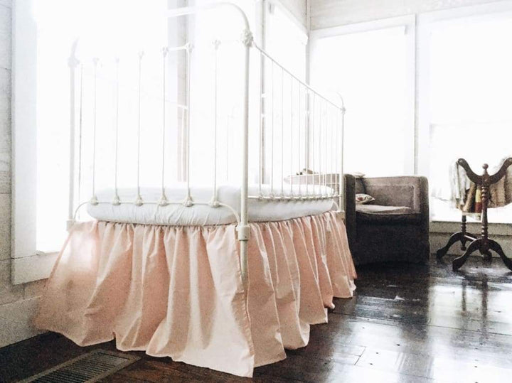 Ballet Slipper Pink Farmhouse Crib Skirt for Girls handmade heirloom nursery - High Cotton Textile