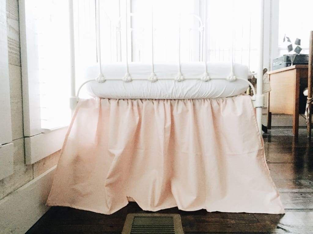 Ballet Slipper Pink Farmhouse Crib Skirt for Girls handmade heirloom nursery - High Cotton Textile