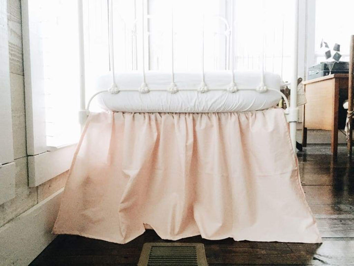 Ballet Slipper Pink Farmhouse Crib Skirt for Girls handmade heirloom nursery - High Cotton Textile