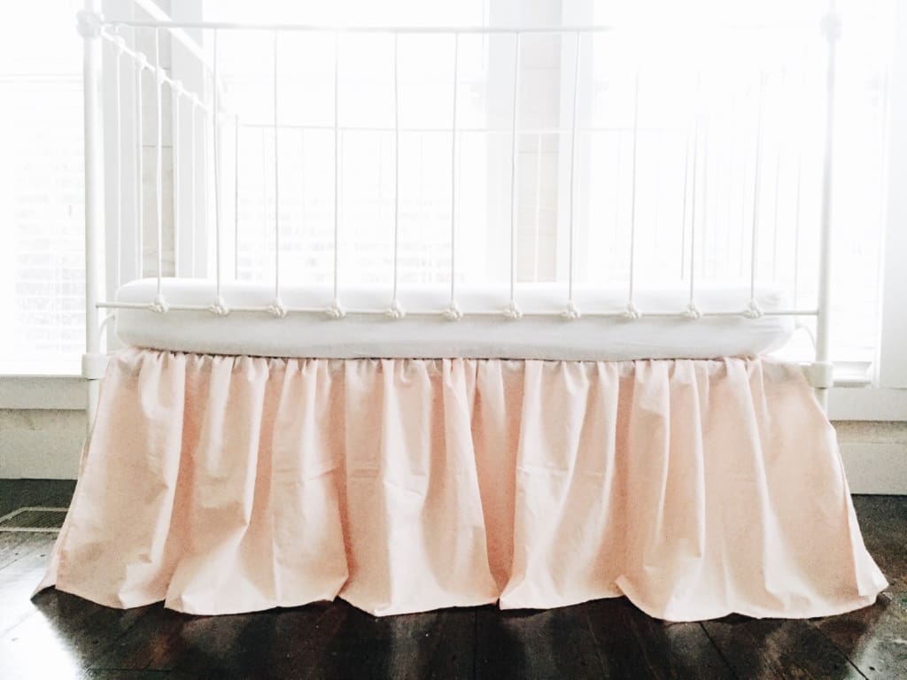 Ballet Slipper Pink Farmhouse Crib Skirt for Girls handmade heirloom nursery - High Cotton Textile