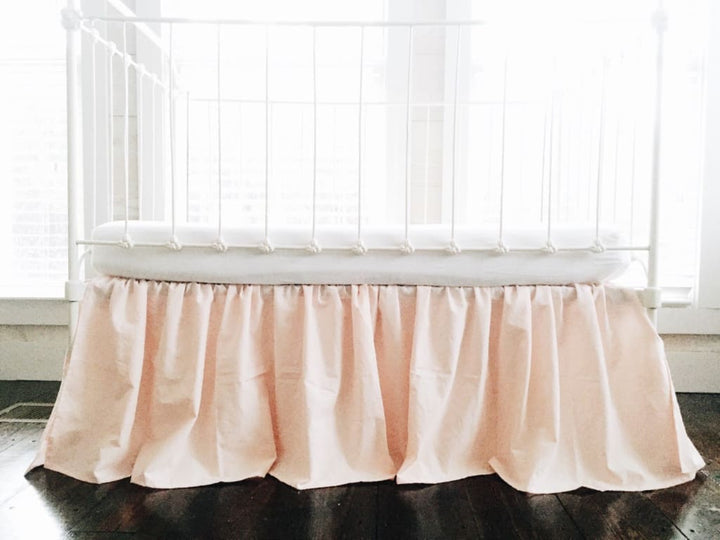 Ballet Slipper Pink Farmhouse Crib Skirt for Girls handmade heirloom nursery - High Cotton Textile