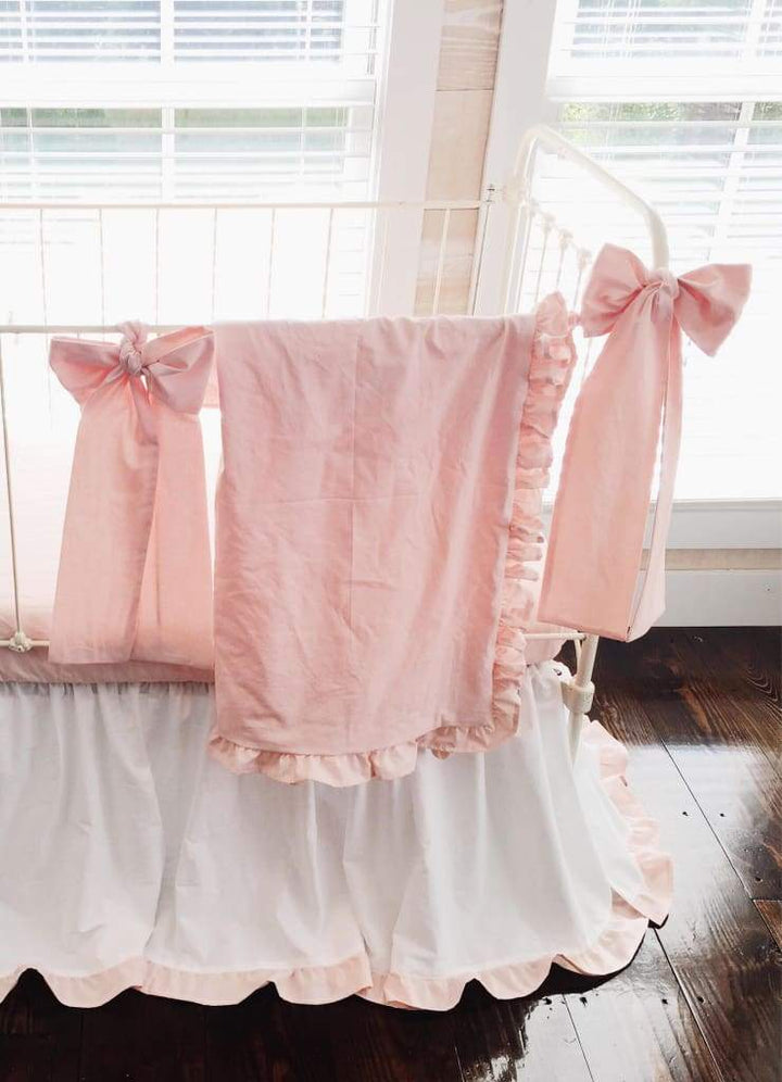 Ballet Slipper Ruffled Baby Crib Blanket handmade heirloom nursery - High Cotton Textile