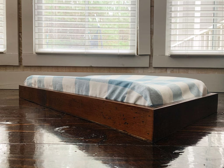 Blue Buffalo Check Changing Pad Cover handmade heirloom nursery - High Cotton Textile