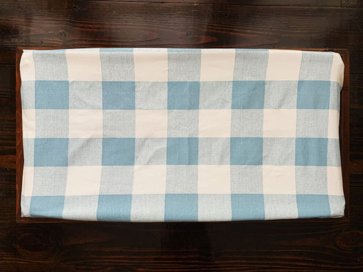 Blue Buffalo Check Changing Pad Cover handmade heirloom nursery - High Cotton Textile