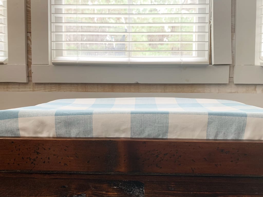 Blue Buffalo Check Changing Pad Cover handmade heirloom nursery - High Cotton Textile