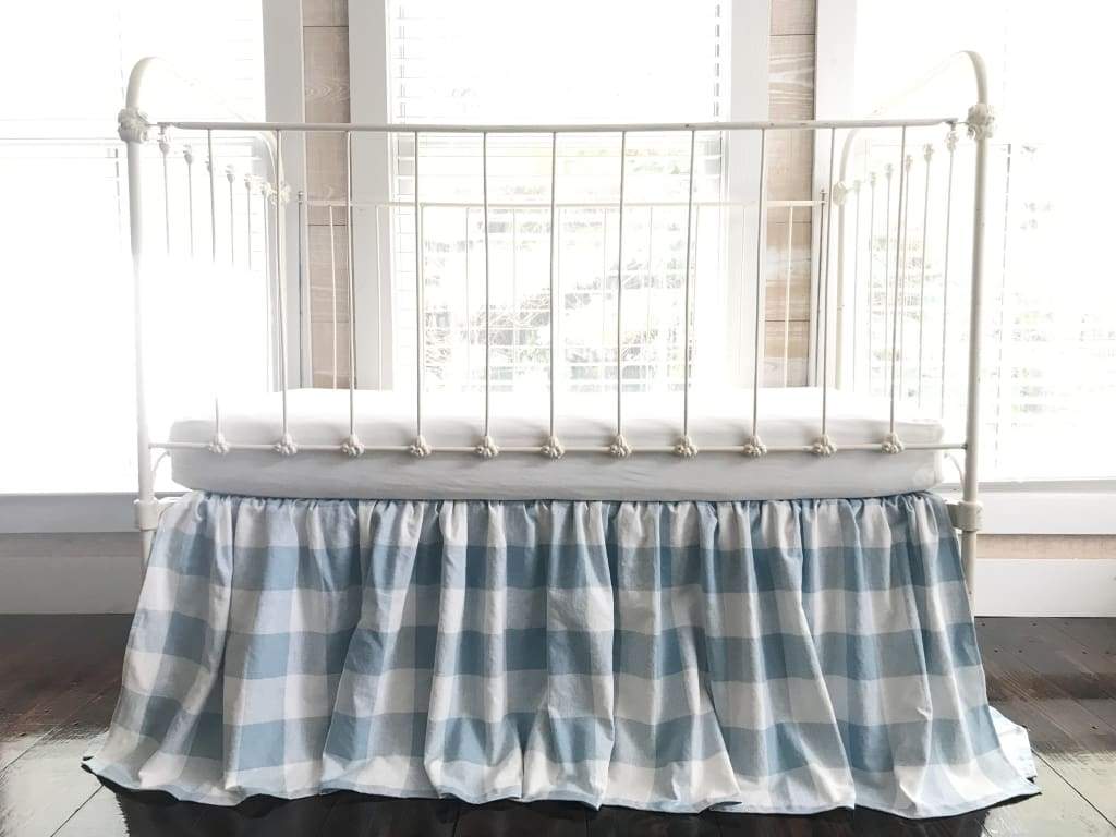 Blue Buffalo Check Farmhouse Crib Skirt handmade heirloom nursery - High Cotton Textile