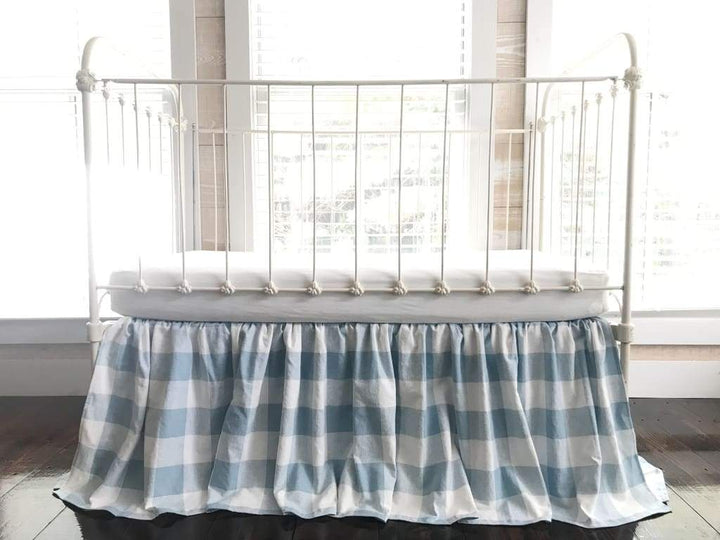 Blue Buffalo Check Farmhouse Crib Skirt handmade heirloom nursery - High Cotton Textile