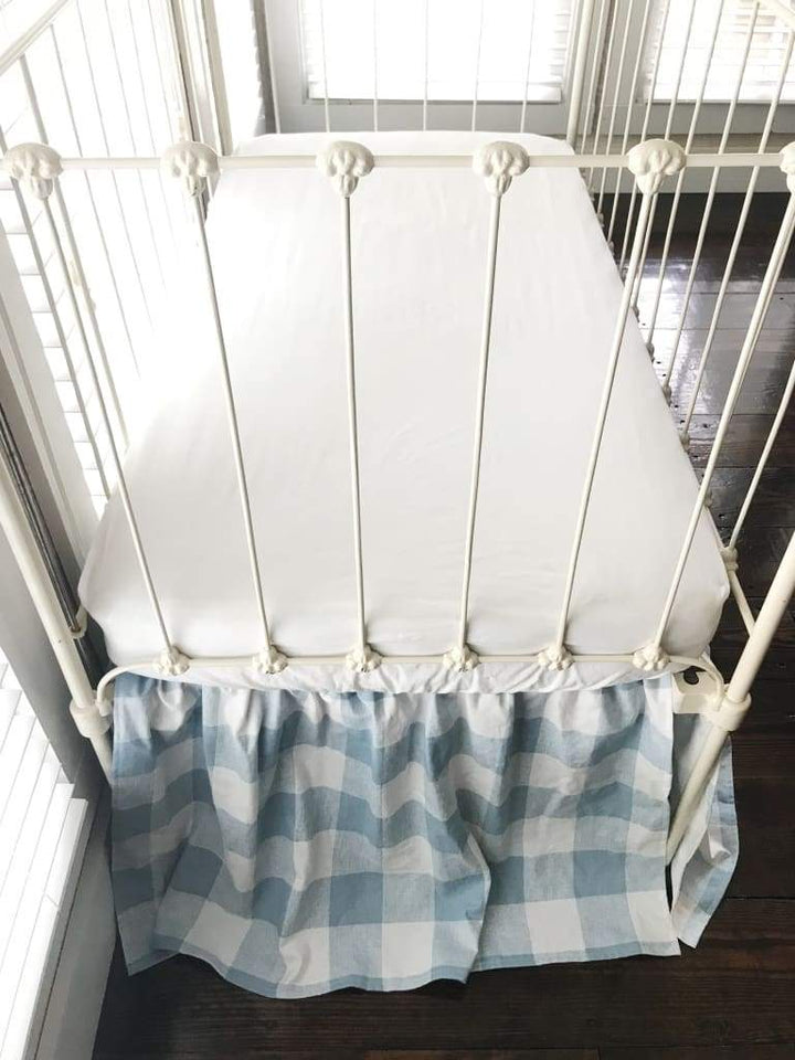 Blue Buffalo Check Farmhouse Crib Skirt handmade heirloom nursery - High Cotton Textile
