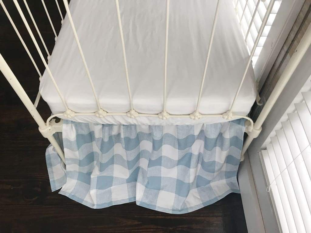 Blue Buffalo Check Farmhouse Crib Skirt handmade heirloom nursery - High Cotton Textile