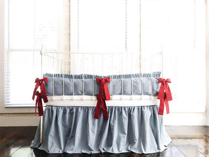 Blue Gingham + Country Red | Farmhouse Crib Bedding Set