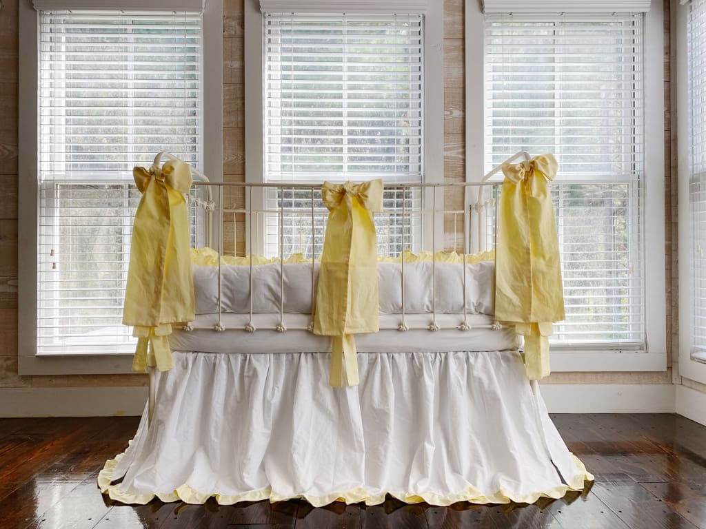 California Dreaming Baby Bedding Set in White and Baby Yellow