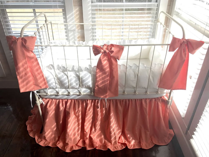 Coral and White | Ruffled Crib Bedding Set