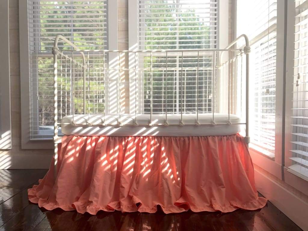 Coral Ruffled Crib Skirt handmade heirloom nursery - High Cotton Textile