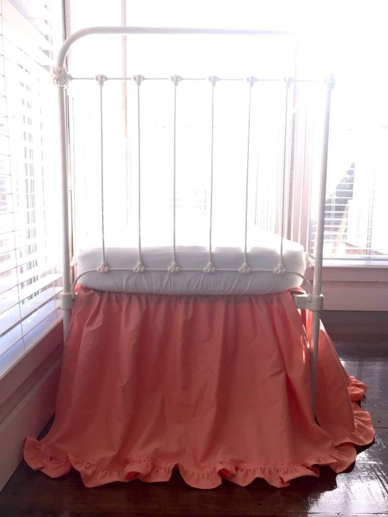 Coral Ruffled Crib Skirt handmade heirloom nursery - High Cotton Textile