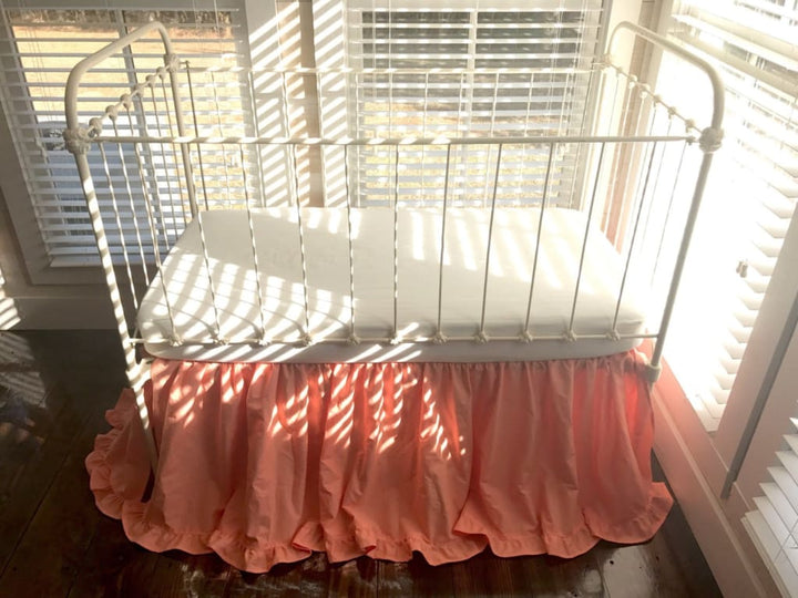 Coral Ruffled Crib Skirt handmade heirloom nursery - High Cotton Textile