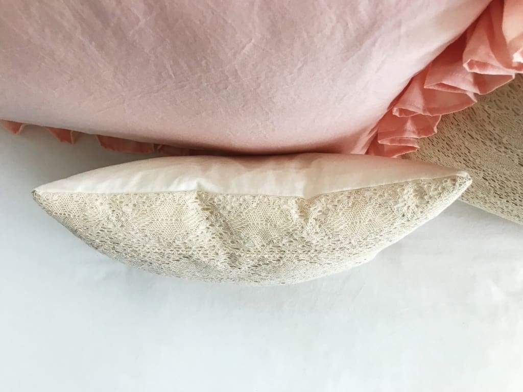 Crochet Lace Boho Baby Crib Pillow handmade heirloom nursery - High Cotton Textile