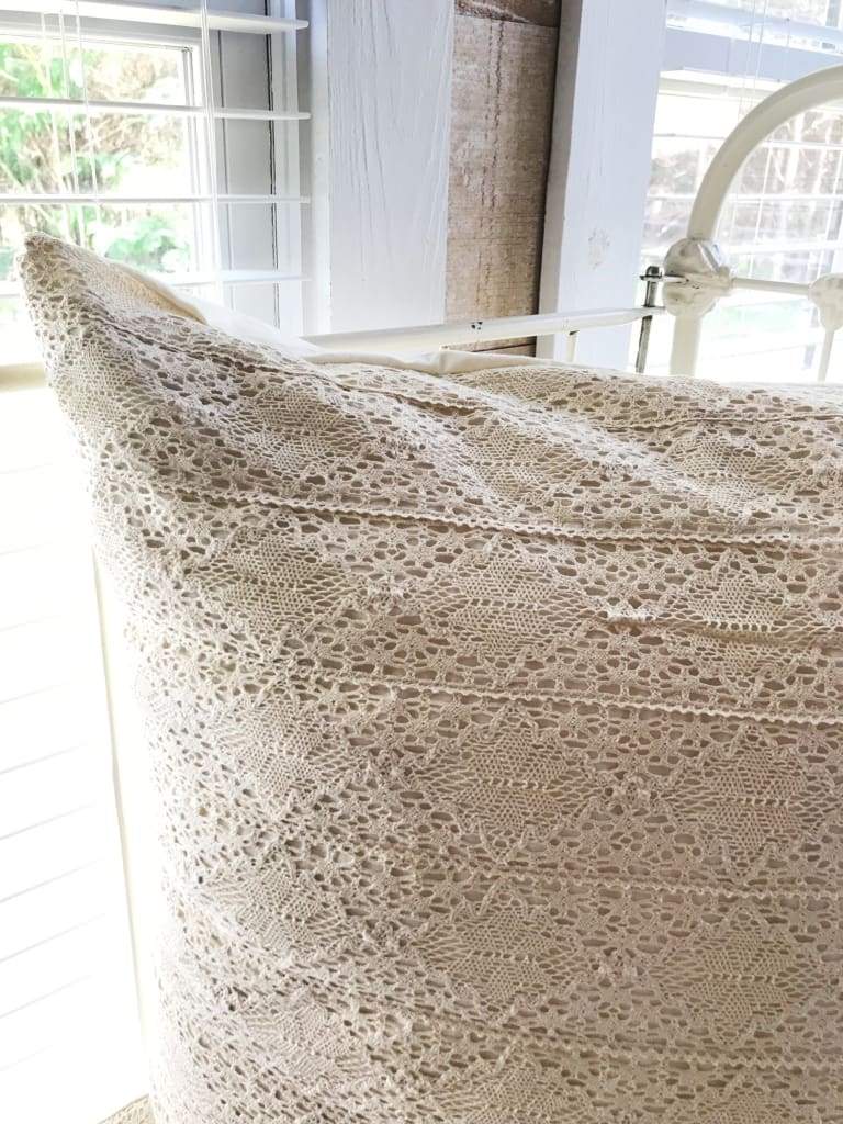 Crochet Lace Boho Euro Pillow Sham handmade heirloom nursery - High Cotton Textile