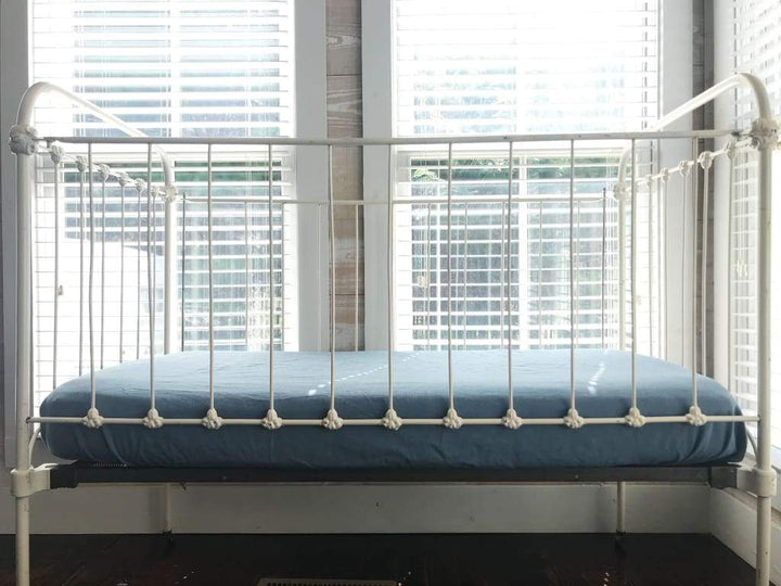 Denim Chambray Fitted Crib Sheet handmade heirloom nursery - High Cotton Textile