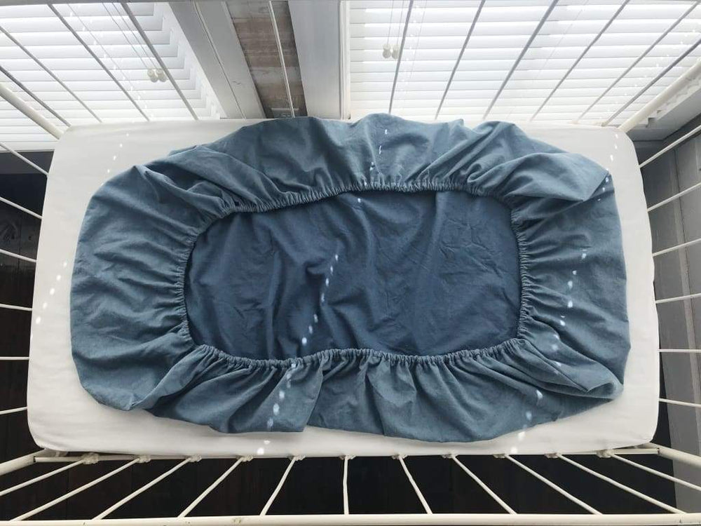 Denim Chambray Fitted Crib Sheet handmade heirloom nursery - High Cotton Textile