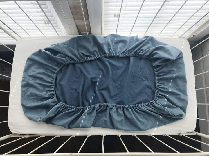 Denim Chambray Fitted Crib Sheet handmade heirloom nursery - High Cotton Textile