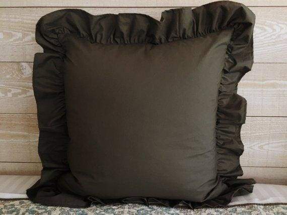 Etchings charcoal ruffled euro pillow sham, 26 by 26 inches