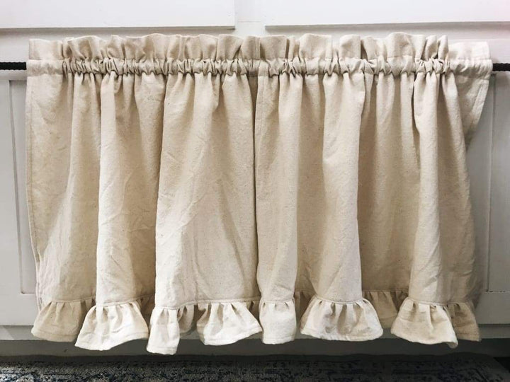 Farmhouse Ruffle Cafe Curtains handmade heirloom nursery - High Cotton Textile