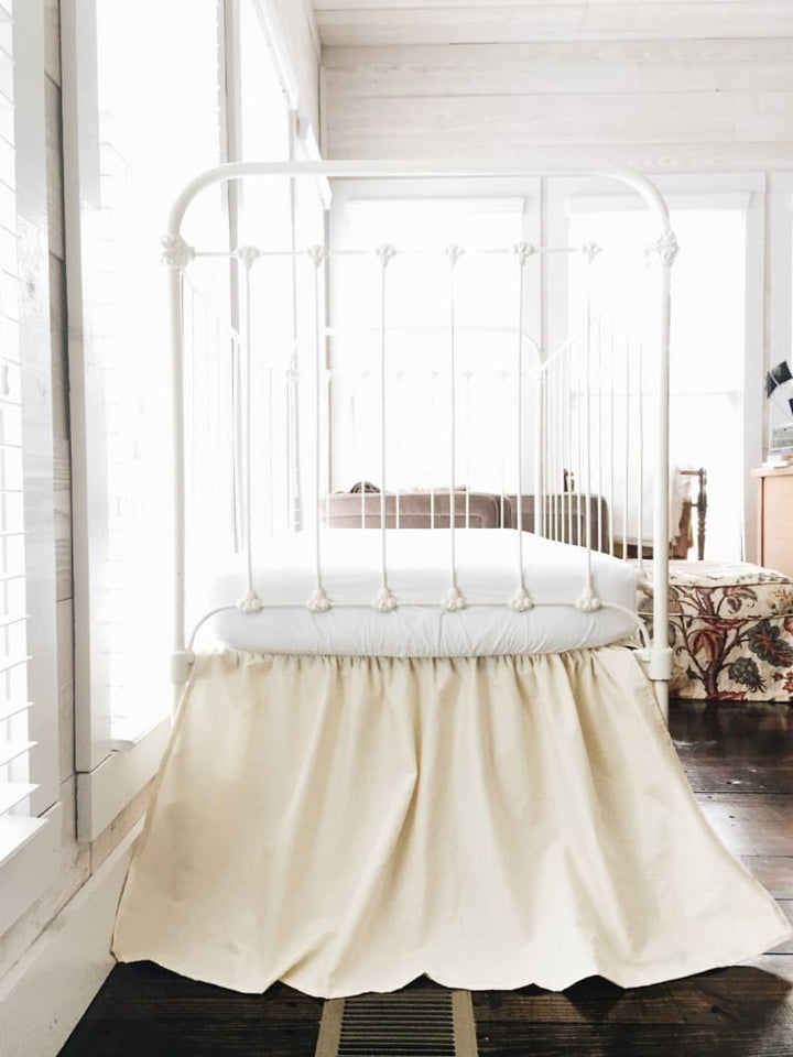 Fig Tree Cream Farmhouse Crib Skirt handmade heirloom nursery - High Cotton Textile