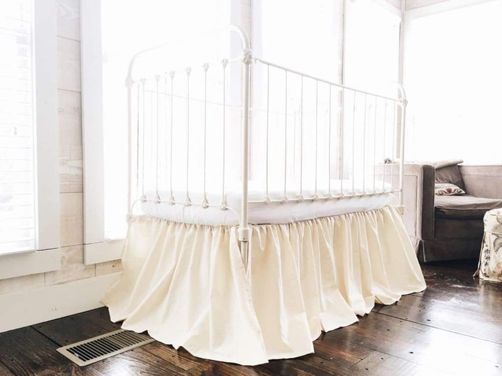 Fig Tree Cream Farmhouse Crib Skirt handmade heirloom nursery - High Cotton Textile