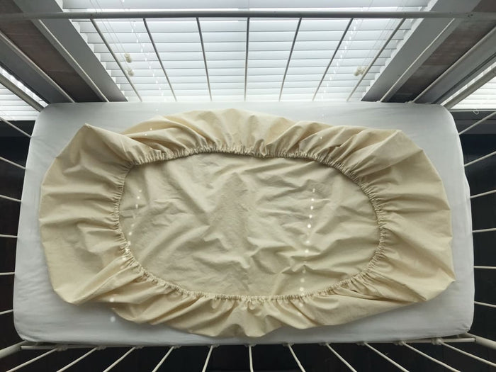 Fig tree cream fitted crib sheet in washed cotton, 28 by 52 inches