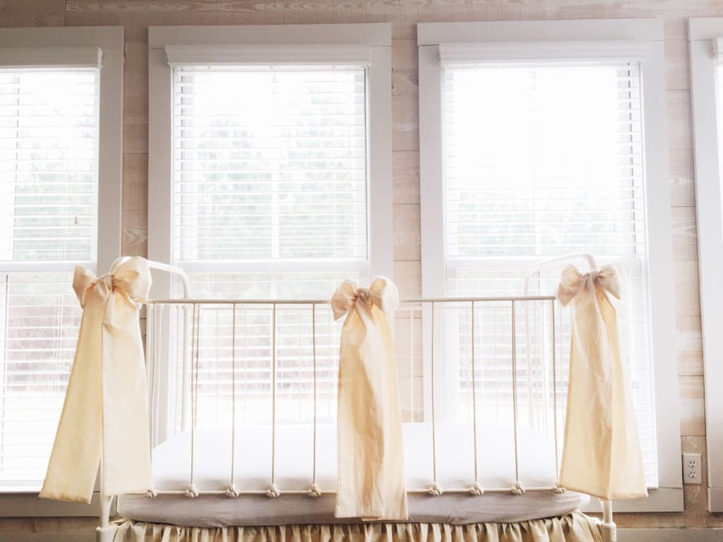 Fig Tree Cream Large Crib Bow handmade heirloom nursery - High Cotton Textile