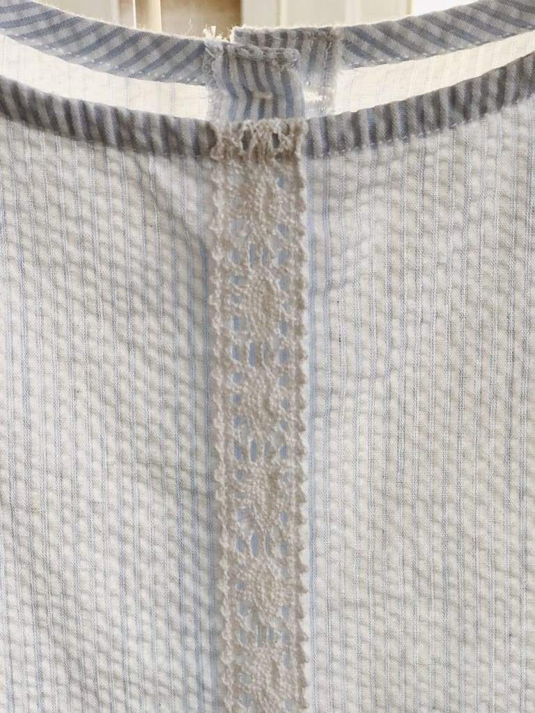 Girls Blue and White Stripe Seersucker Dress handmade heirloom nursery - High Cotton Textile