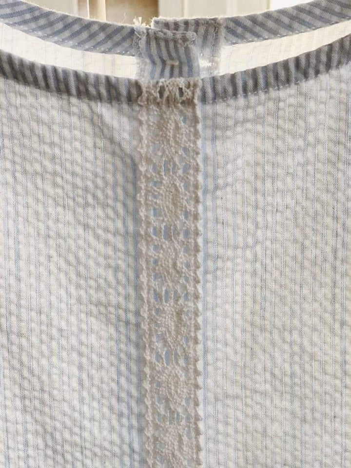 Girls Blue and White Stripe Seersucker Dress handmade heirloom nursery - High Cotton Textile