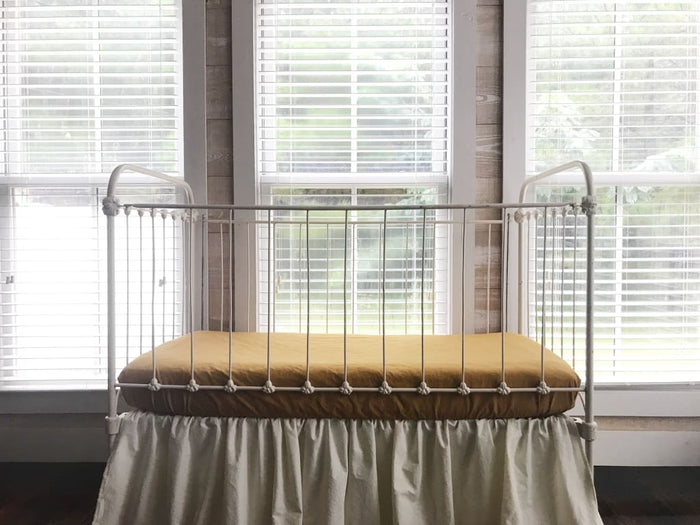 Gold fitted crib sheet in washed cotton, 28 by 52 inches
